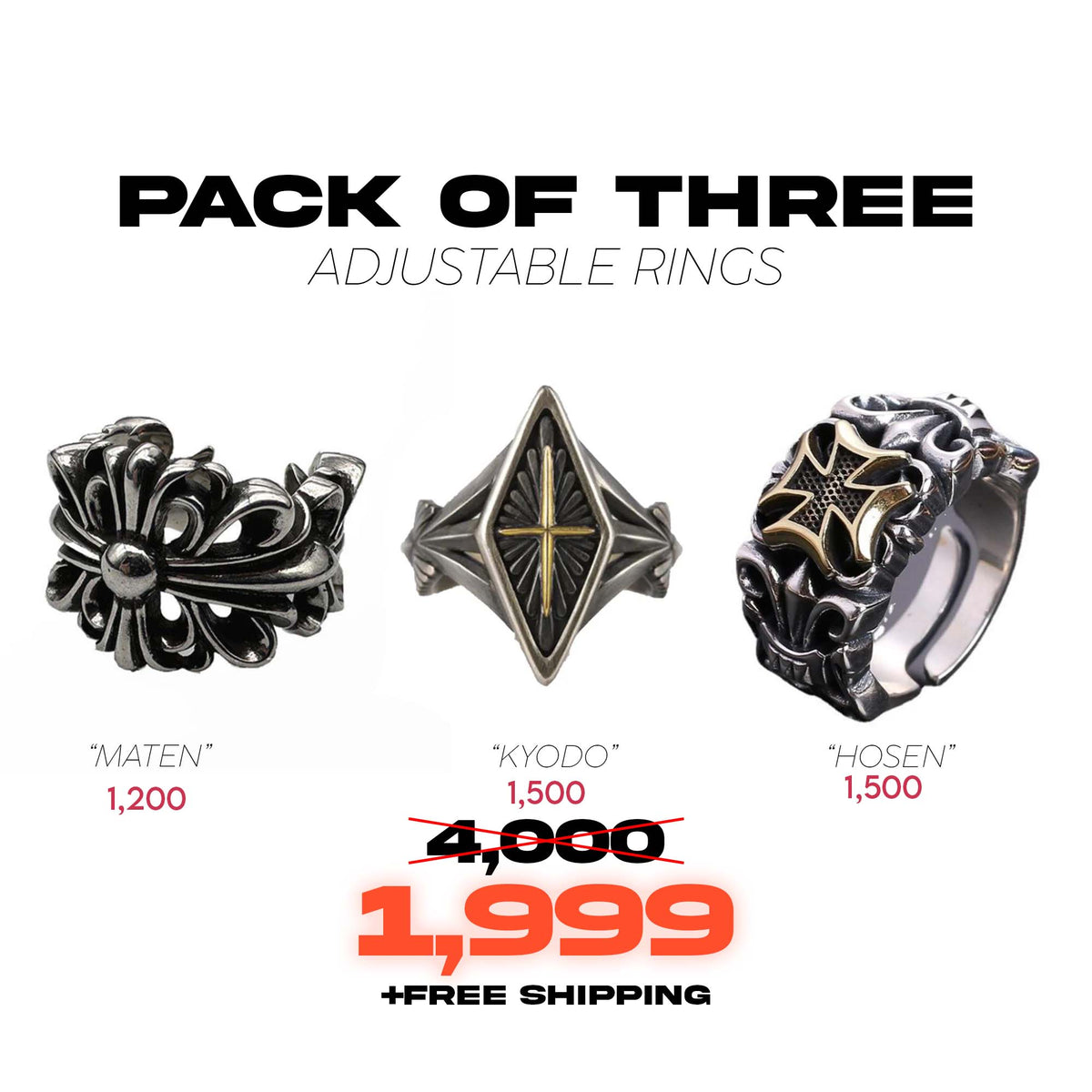 Gothed Fingers Set-Pack of Three Rings - Tensho.clo