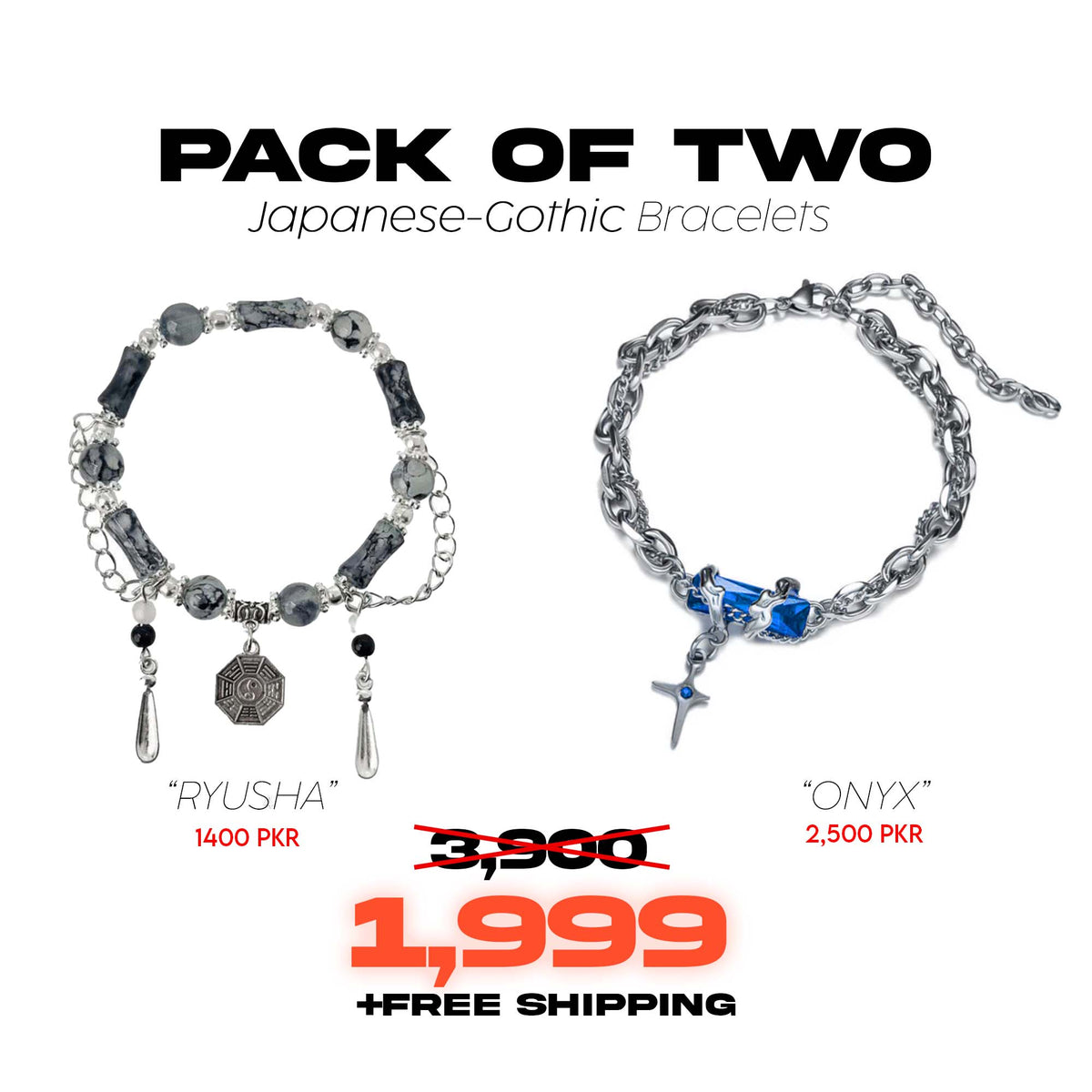 Japanese-Gothic Bracelets-Pack of Two - Tensho.clo
