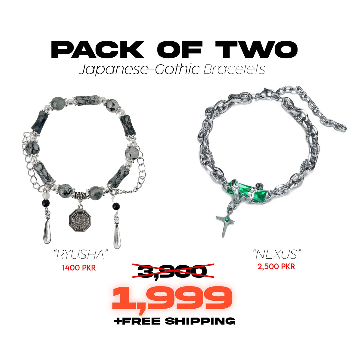 Japanese-Gothic Bracelets-Pack of Two Bracelets - Tensho.clo
