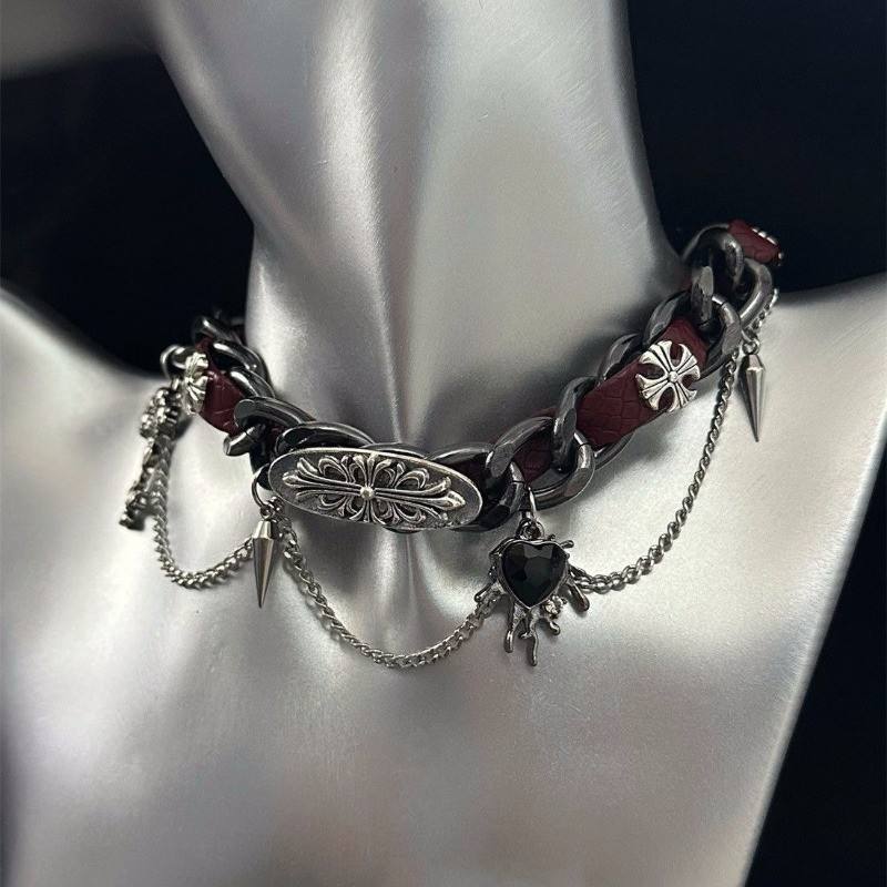 Sairentou-Leather Chrome Choker - Tensho.clo