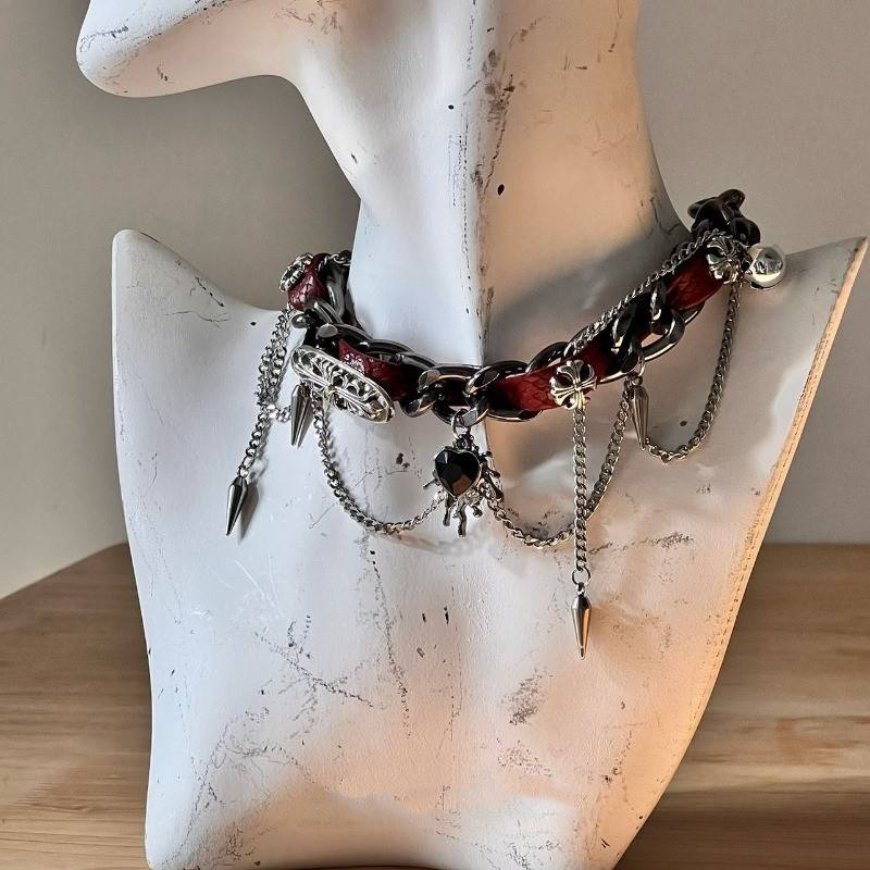Sairentou-Leather Chrome Choker - Tensho.clo