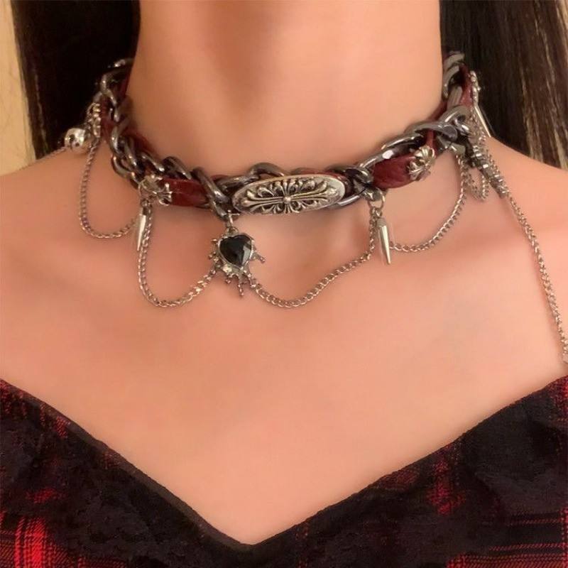 Sairentou-Leather Chrome Choker - Tensho.clo