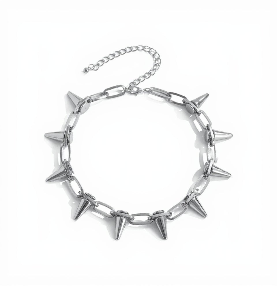 Toge Silver-Spiked Gothic Choker - Tensho.clo